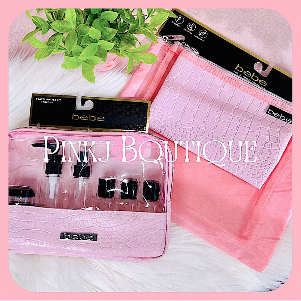 💗✈️{BEBE} Stylish Pink Reusable Travel Toiletry Bags | Bottle Kit | Glam Bundle!